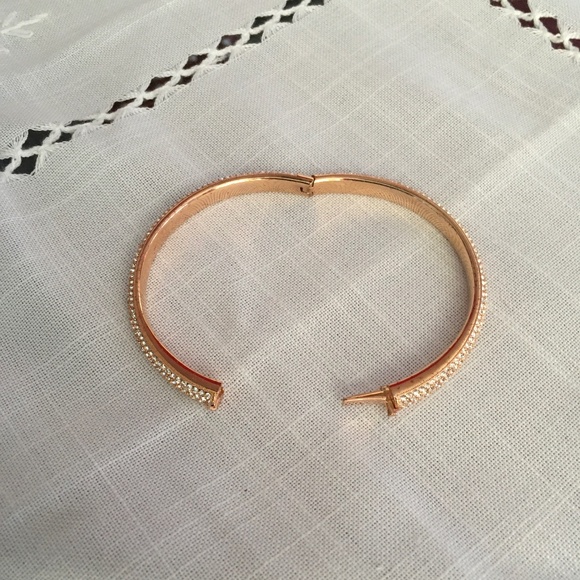 Nadri Rose Gold Crystal Pave Hinge Bangle Bracelet - Picture 5 of 6